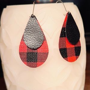 Handmade buffalo plaid leather earrings